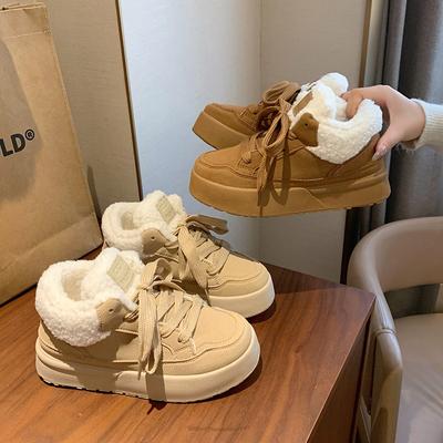 Толстоподошвенные на толстой подошве утепленные туфли 2025 новая зимняя модная обувь зимние ботинки женская обувь повседневная верхняя одежда пушистые туфли хлопковая обувь