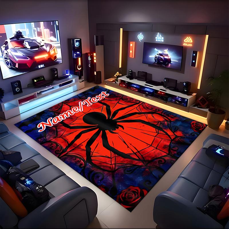 1PC Custom Name Spider Web Theme Floor Mat Ideal for Living Room, Game Rooms, Office, Bedroom,Floor Mat Playful Design