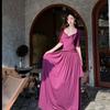 Summer Pure Desire Style Purple Kink Sexy Slim Body Dress Medium Sleeve Skinny Long Dress Daily Swing Dress
