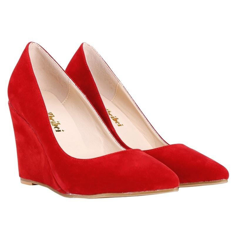 Women’s Simple Style Casual Pointed Toe High Heels Velvet Wedges Heels Work Shoes Shoe