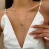 Long Chain Crystal Y-Shaped Necklace Bohemian Retro Clavicle Chain Cross Pendant Necklace  Women