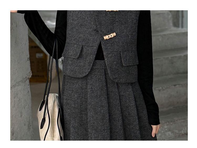 Стильный серый комплект из жилета и юбки для девочек на весну/осень 2025 года