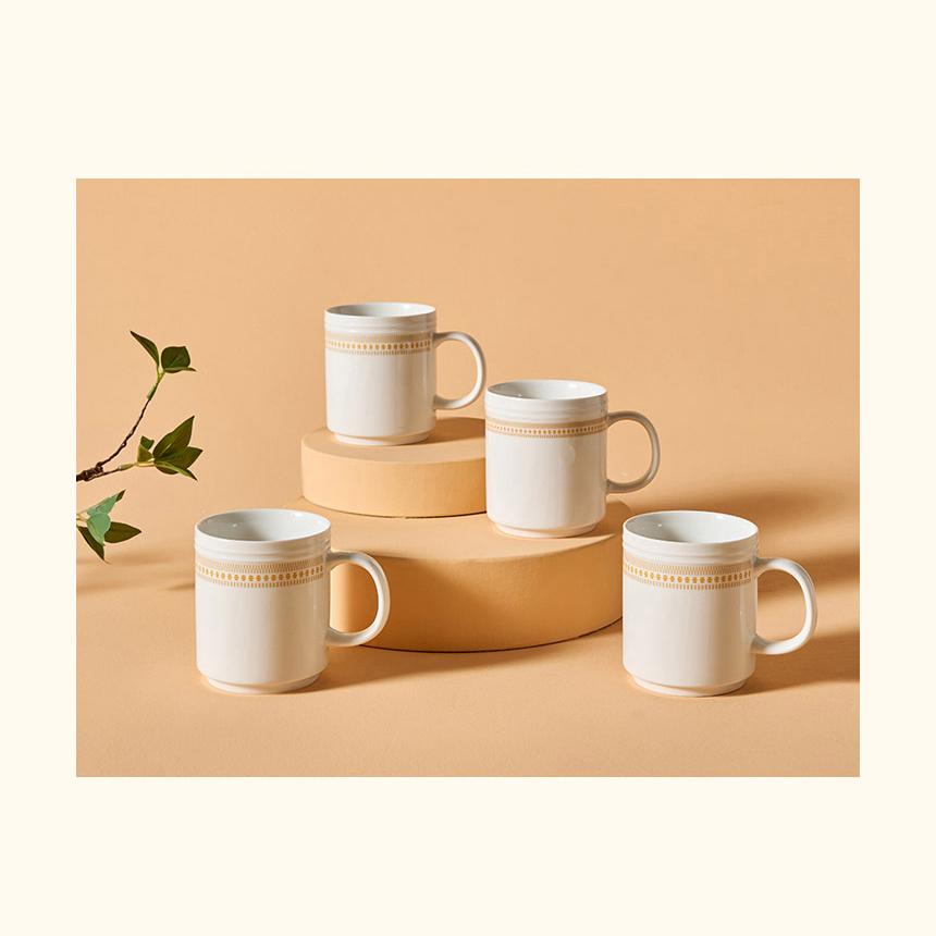 Керамическая кружка CORELLE Rosemont, 4 шт., столовая посуда, цвет слоновой кости и оранжевый