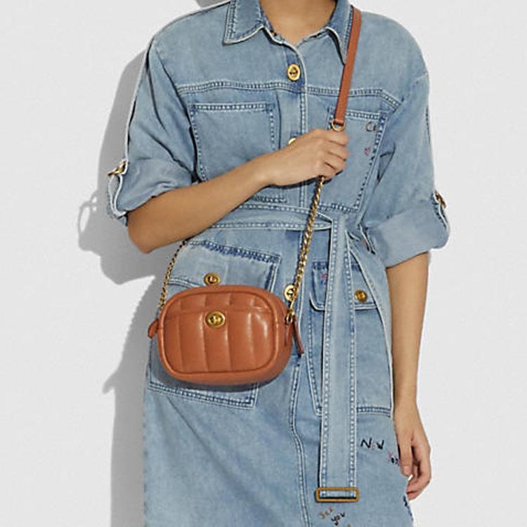 New COACH Camera Leather Camera Bags Small Square Bag Crossbody Bags Shoulder Bags Small Size Women's Caramel Brown C4814-B4NL4