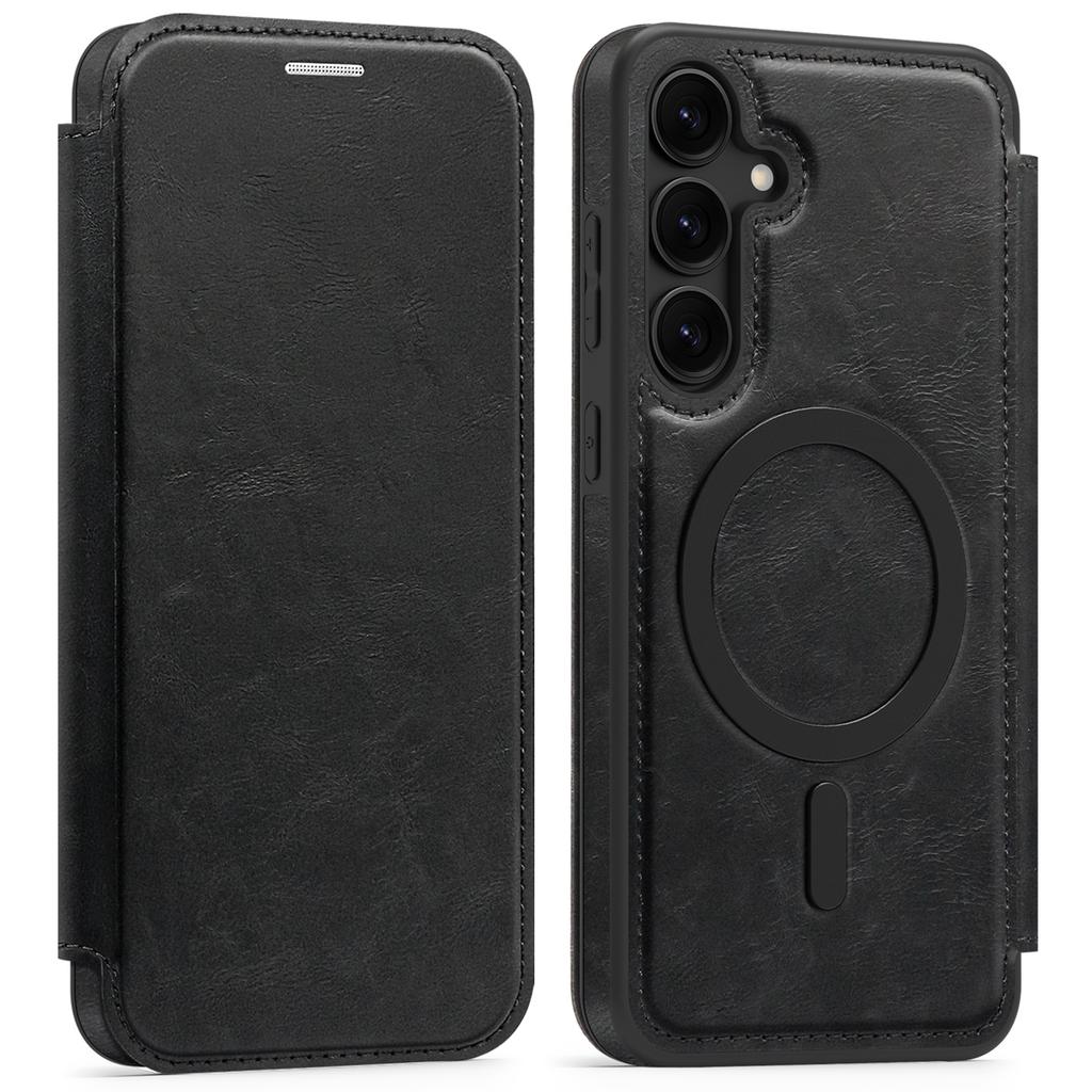 For Samsung Galaxy S24+ Case Compatible with MagSafe RFID Blocking Card Holder Leather Phone Cover