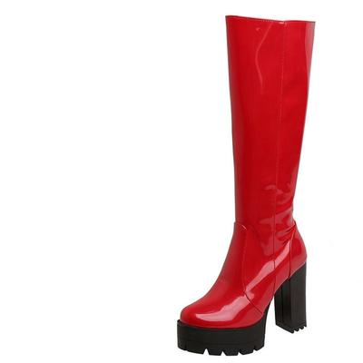 Мода 2024 Весна Осень Сапоги До Колена Женские Модные Белые Сапоги На Квадратном Каблуке Длинные Женские Кожаные Туфли Зимние Большие Размеры 34-43