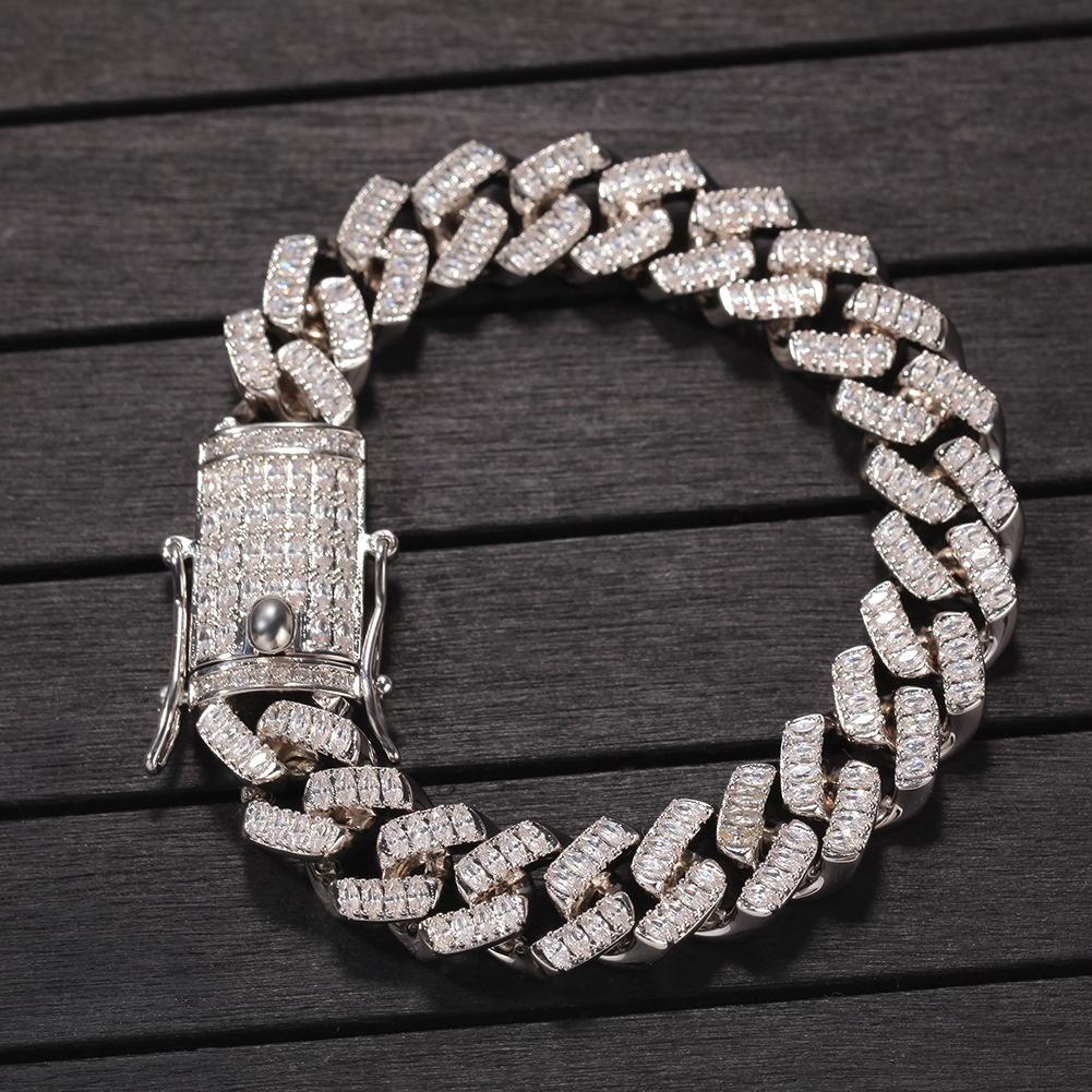 Fashion Bling Bling Gold Plated Cuban Link Chain Bracelet 12mm Square CZ Cubic Zirconia Cuban Bracelet Hip Hop Jewelry