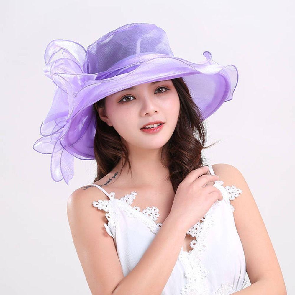 Flower Sun Cap Wide Brim Bucket Hat Elegant Bridal Wedding Hat  for Women
