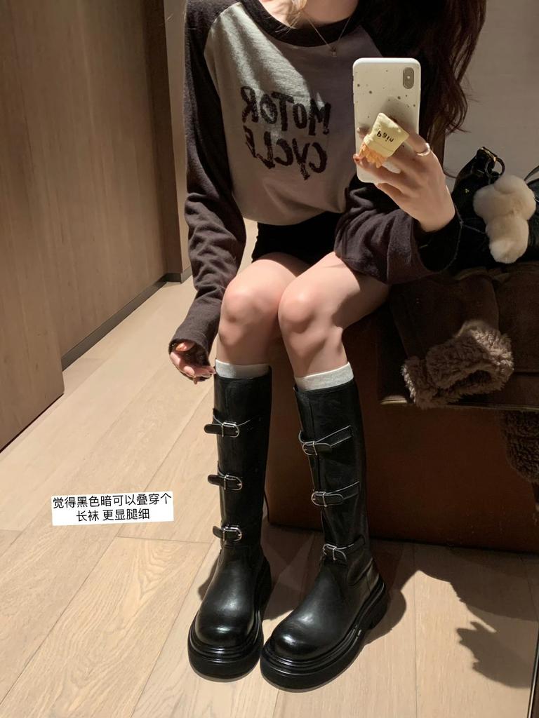 Ботинки с пряжкой на ремне, кожаные ботинки Martin на толстой подошве, женские широкие узкие сапоги на толстом каблуке, длинные сапоги