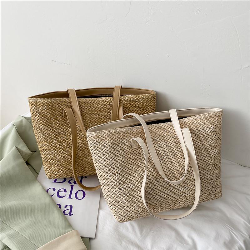 2021 Summer Straw Woven Bucket Bag: Stylish Single Shoulder Large Capacity Women's Beach Bag
