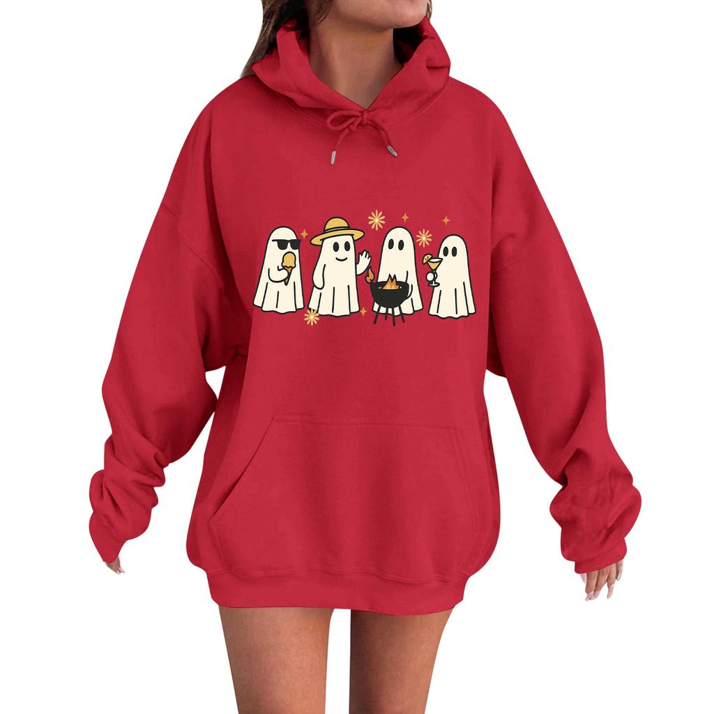 Женская повседневная модная удобная толстовка с круглым вырезом, капюшоном и длинными рукавами с принтом на Хэллоуин, теплая