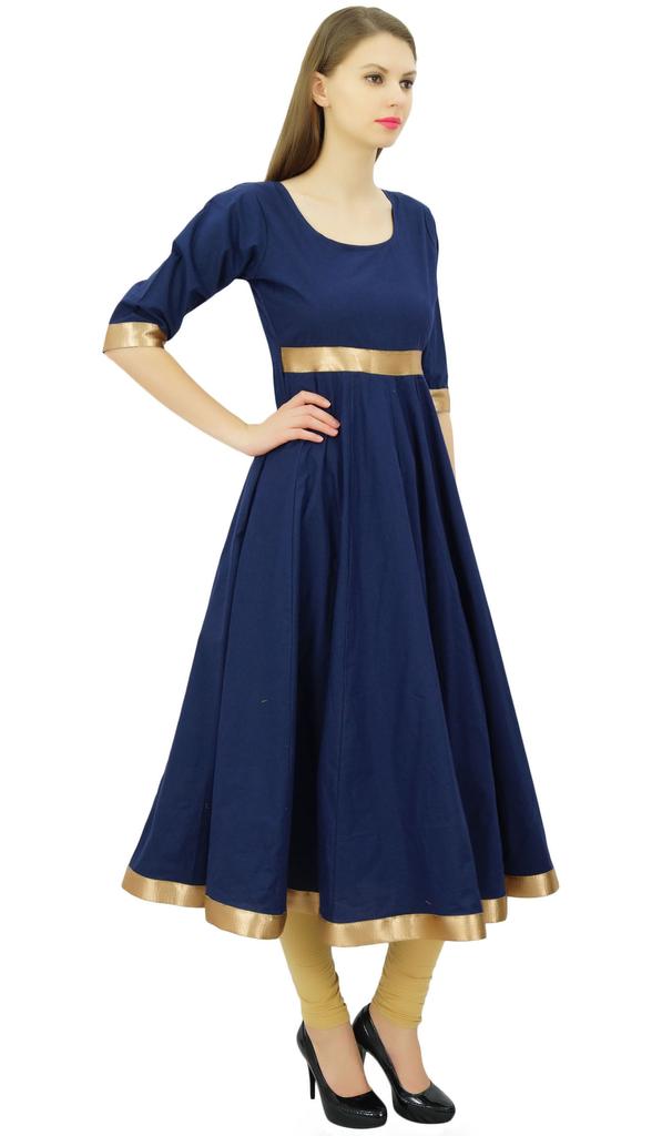 Bimba Женское платье Anarkali Kurti с золотой каймой Индийская одежда для женщин