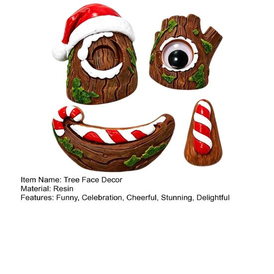 Easy Install Tree Face 5 Pcs/Set Outdoor Decor, Christmas Resin Art with Unique Trunk Decoration Santa Hat, Funny Eyes Nose Mouth Set for Garden Yard
