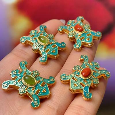 1 шт., Подвеска из натурального красного агата и зеленого флюорита, Богемные черепаховые шармы ручной работы для изготовления ювелирных изделий, аксессуары для DIY ожерелья, забавные подарки унисекс 19×22 мм