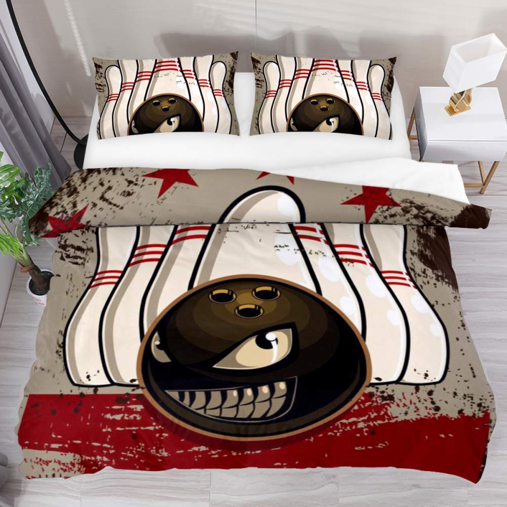 Постельный набор для боулинга 3 предмета Удар страйк в боулинге с рисунком огненного взрыва Пододеяльник на спортивную тематику из микрофибры