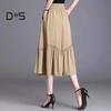 Женская юбка миди, эластичная юбка А-силуэта с высокой талией, длинная юбка с карманами, однотонная тонкая юбка, утягивающая юбка