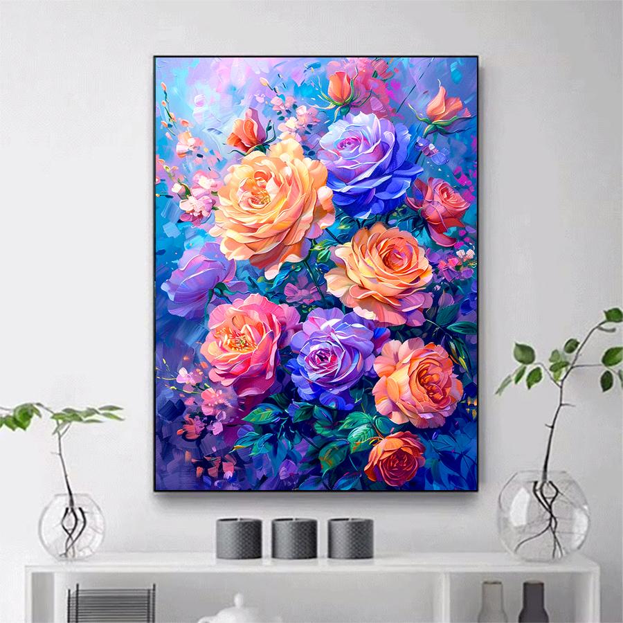 5d DIY Diamond Painting Cross Stitch Colorful Rose Flowers Diamond Embroidery Mosaic Full Round Drill Home Decor