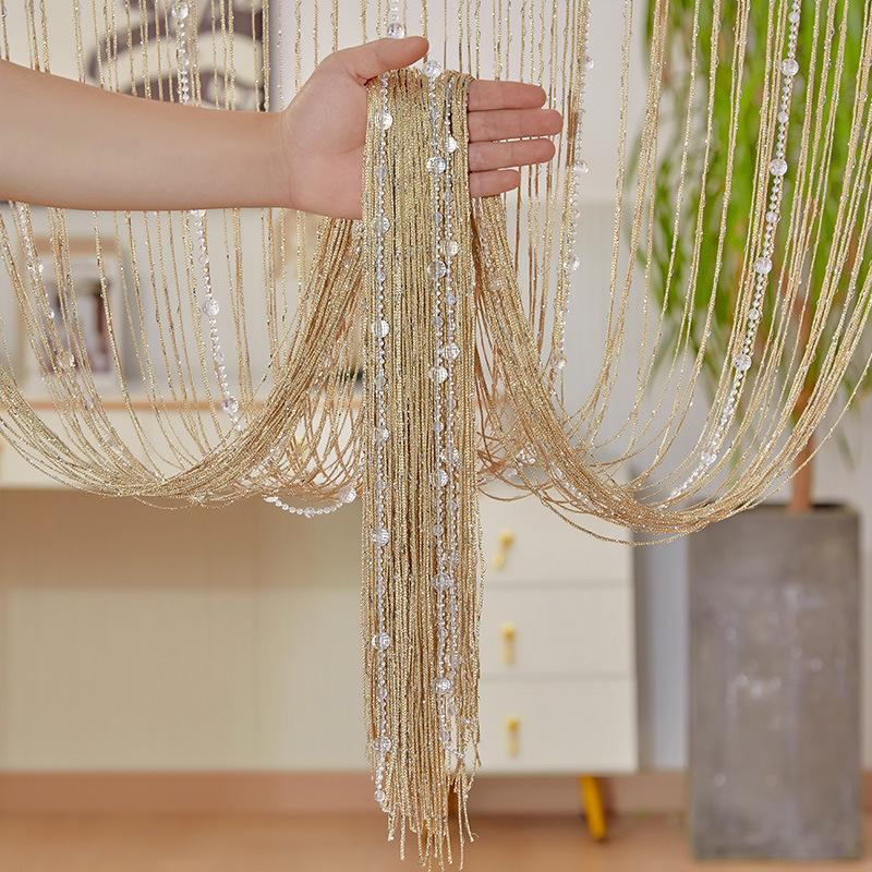 Living Room Divider Crystal Bead String Curtain 1X2 M Tassel Fringe Door Curtain for White Salon and Sheer Wedding Decoration