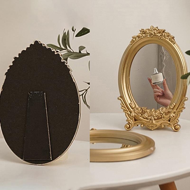 Зеркало настольное в резной раме в деревенском французском стиле, золотое, зеркальный поднос, декоративное зеркало для дома, зеркало для макияжа для спальни