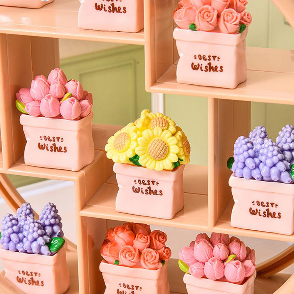 Small Tabletop Decor Miniature Potted Flower Resin Bonsai Artificial Dollhouse Accessory Tiny Fairy Garden Ornament for Diy