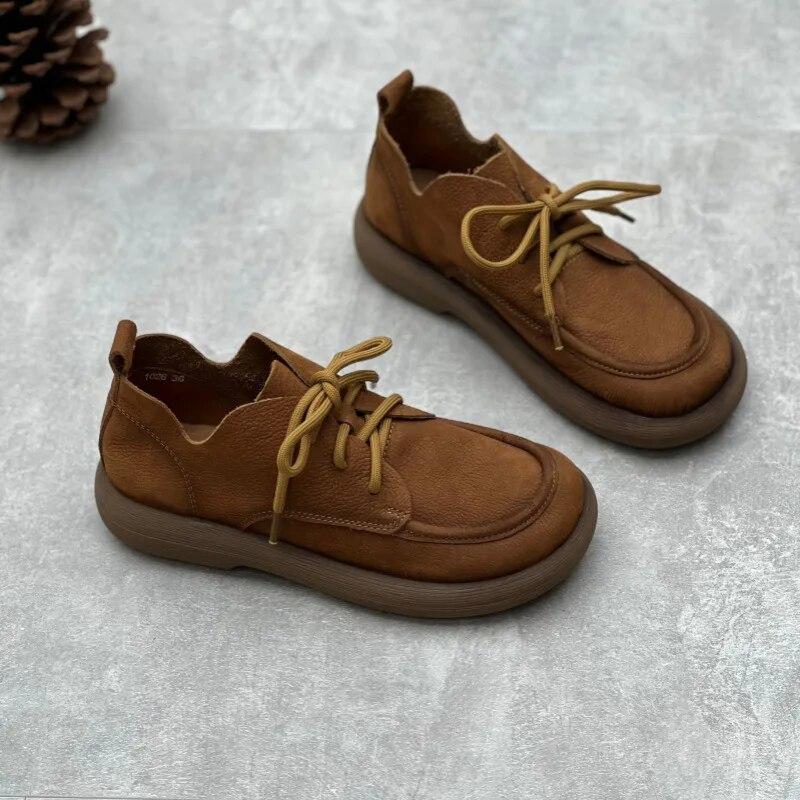 Johnature Ретро женская обувь с круглым носком на шнуровке из натуральной кожи на мягкой подошве, однотонные туфли-лодочки из воловьей кожи для отдыха