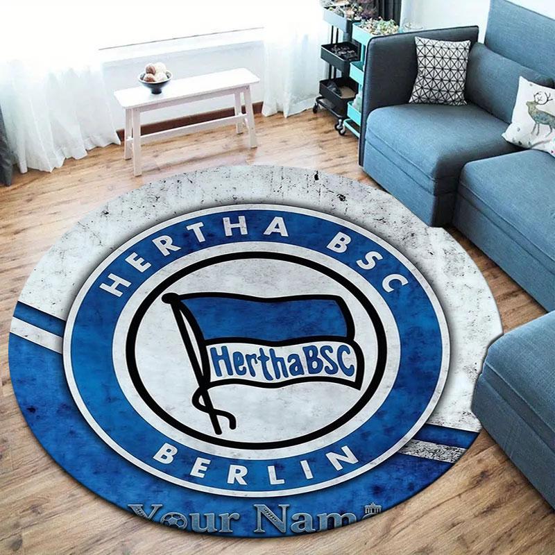 Hertha BSC Custom Name Round Area Rug,Carpet Rug for Living Room Bedroom Sofa Playroom Decor,Non-slip Floor Mat