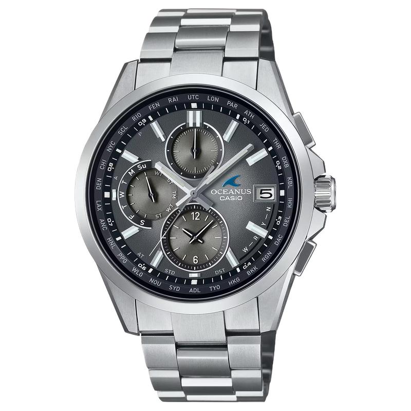 CASIO RETRO TONE series 100 meters waterproof solar Quartz titanium strap men's watch gray dial OCW-T2600RA-8AJF