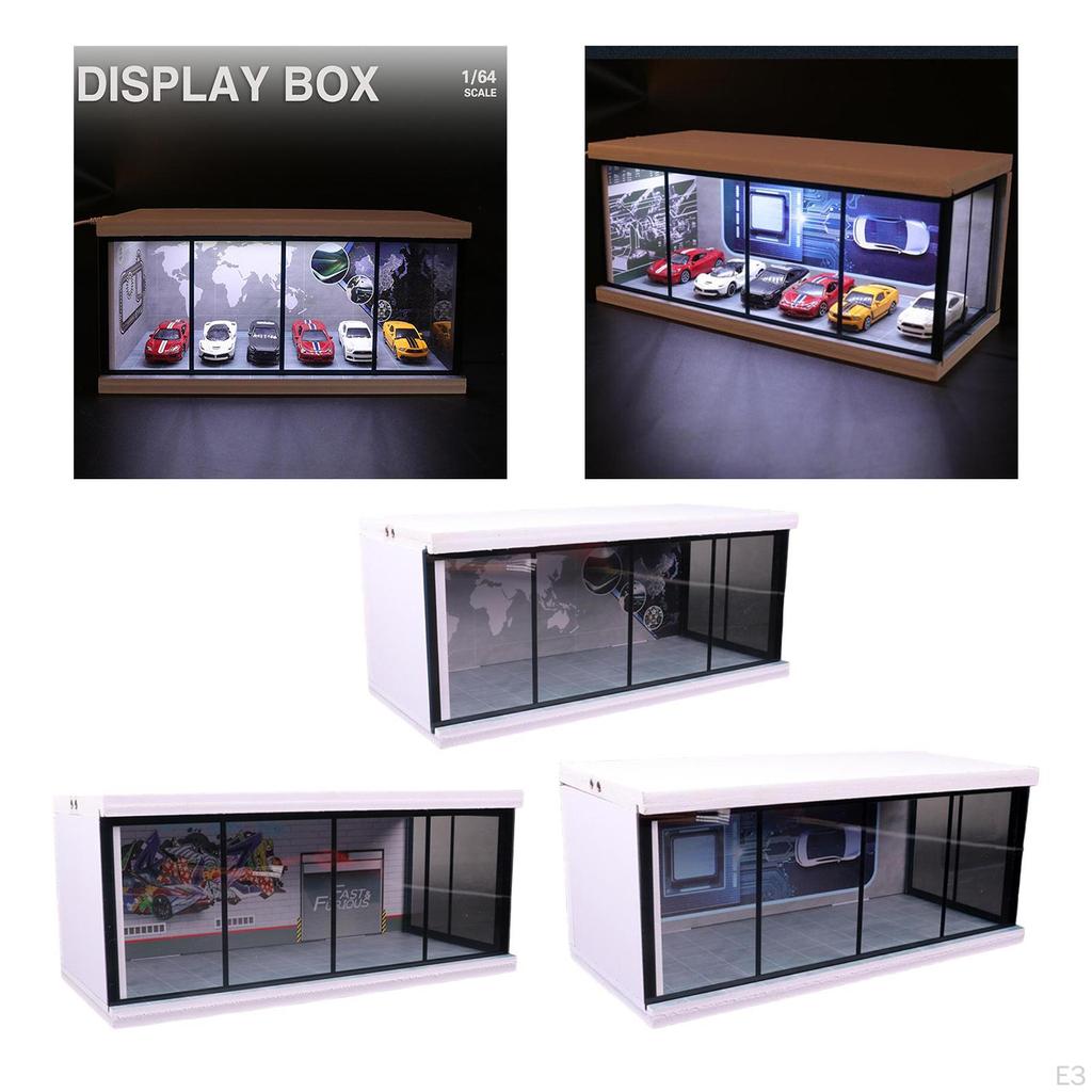 1:64 Коллекционная витрина для парковки, Встроенная светодиодная защита для литых автомобилей для куклы