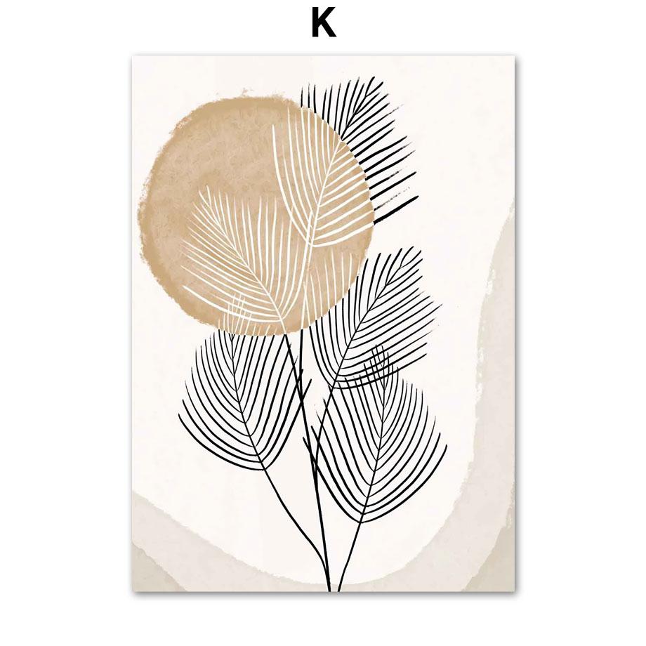 Abstract Boho Monstera Bamboo Leaf Sun Wall Art Canvas Painting Nordic Poster and Print Wall Picture for Living Room Decor