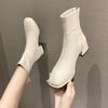 Fashion Elastic Socks Boots Fashion Ankle Boots Women High Heel Thicks Heel Square Toe Short Boots Women Retro 2024 New Ladies Shoes