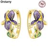 Серьги-кольца Orstarry из серебра S925 с цветком ириса для женщин, элегантные вечерние ювелирные изделия, подарки