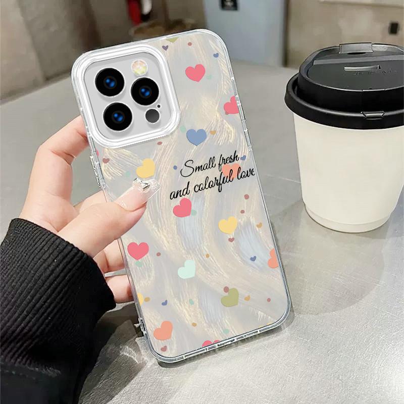 Upgraded Glitter Silver Case Cute Heart Shape Love Printed Protective Shell Shockproof Full Back Cover for iPhone Samsung