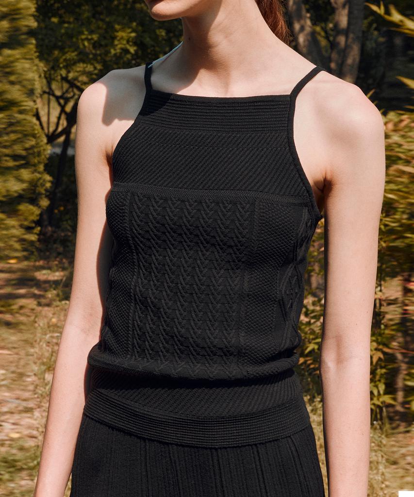 RE RHEE Halter Neck Knitted Top Black