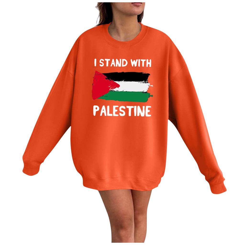 Женская мода Свободный повседневный пуловер с длинным рукавом с принтом Толстовка Топ