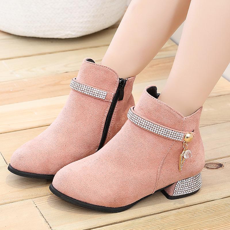 Spring New Girls Princess Boots Korean Style Ankle Boots with High Heels for Children Students