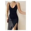 Women's Black Low Back Slit Dress