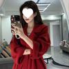 Элегантное красное шерстяное пальто 2025: Осенне-зимняя модная куртка средней длины в корейском стиле для свадеб