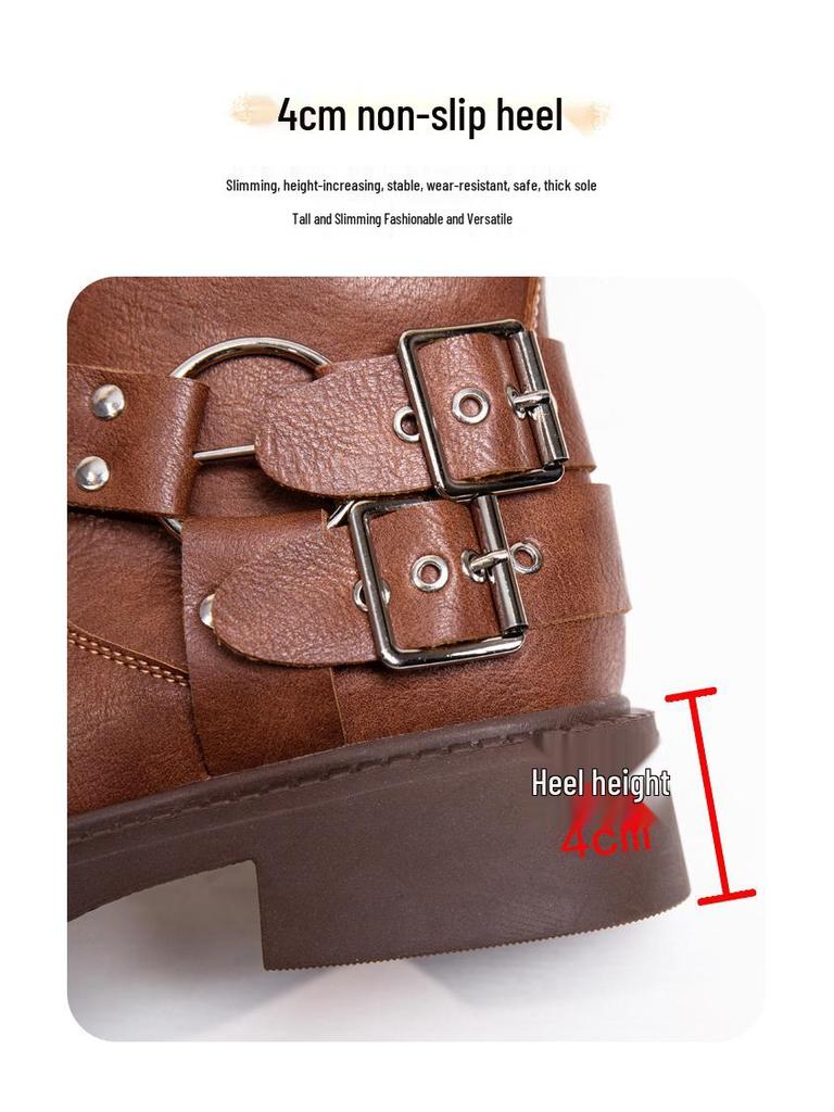 Женские винтажные коричневые ботфорты из натуральной кожи в стиле рыцаря и ковбоя