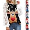 Women’s Christmas  Long Sleeve Tops Lace Casual Loose Blouses T Shirts Tunic Tops