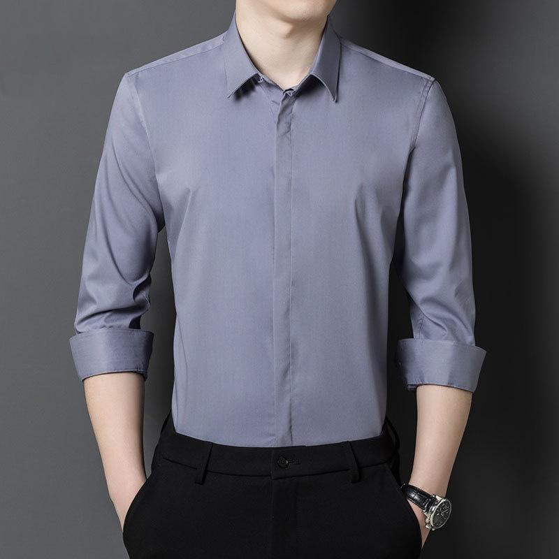 Мужская деловая рубашка большого размера, однотонный комбинезон с длинным рукавом