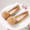 Pom-Pom Fur Ball Shoes Ladies Faux Suede Flats Women 2024 Round Toe Ballerina Femme Dress Office Loafers Comfy Slip On Mocasines