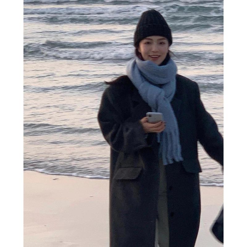 New Christmas Red Scarf Women's Winter Warmth Thickened Imitation Cashmere Solid Color Knitted Fringed Scarf Shawl Student