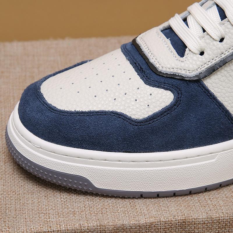 European station 2025 spring and autumn new casual board shoes men's leather breathable sports men's shoes fashion color matching lace-up trendy shoes