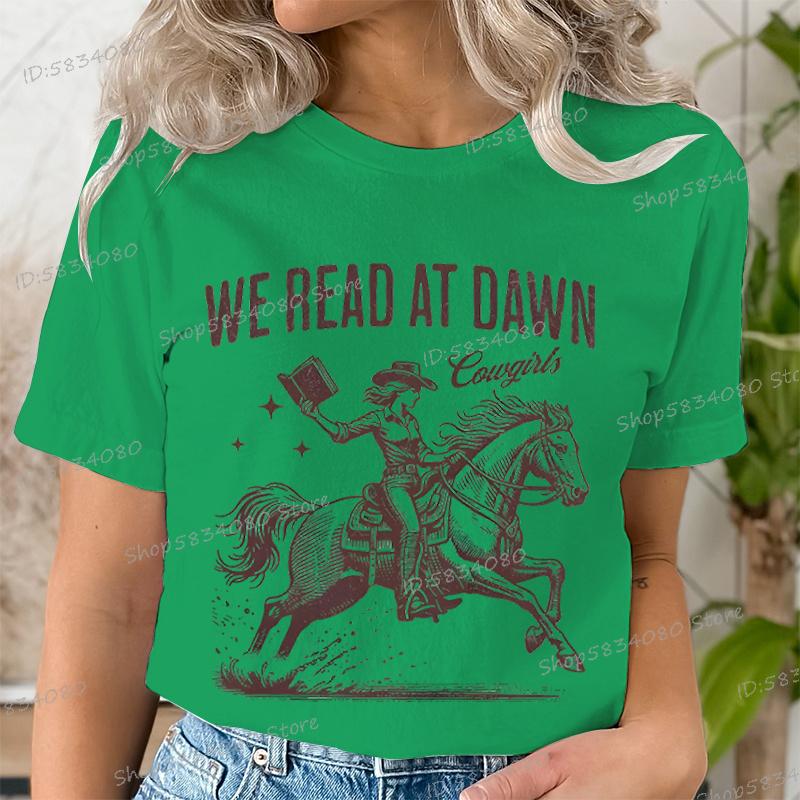 We Read At Dawn Cowgirl Tshirt Vintage Country Bookish Tops Gift For Book Lover Tee Bookish Cowgirl Retro Funny Reading Tshirt