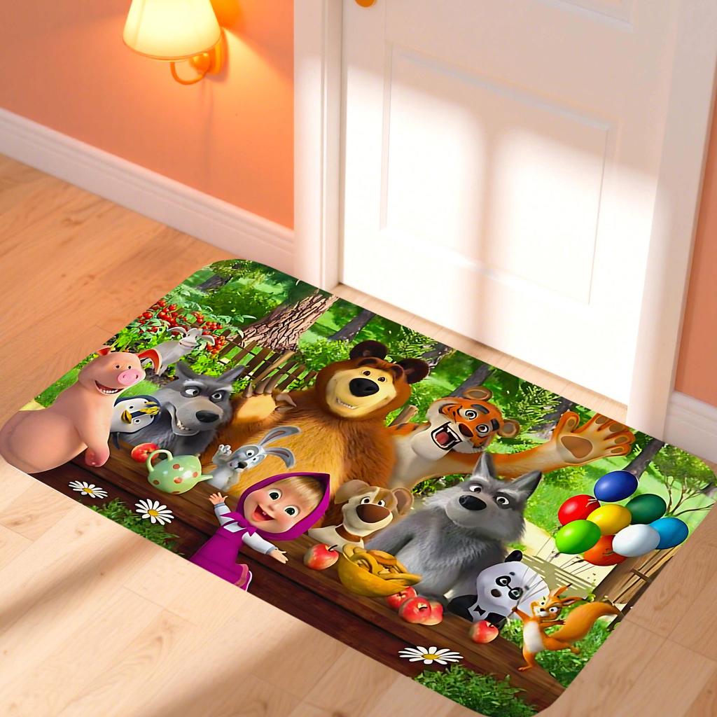 Kawaii Masha and the Bear Doormat Home Decor Items Kitchen Rugs Living Room Foot Mat Entrance Carpet Bedroom Rug Non-slip Pad