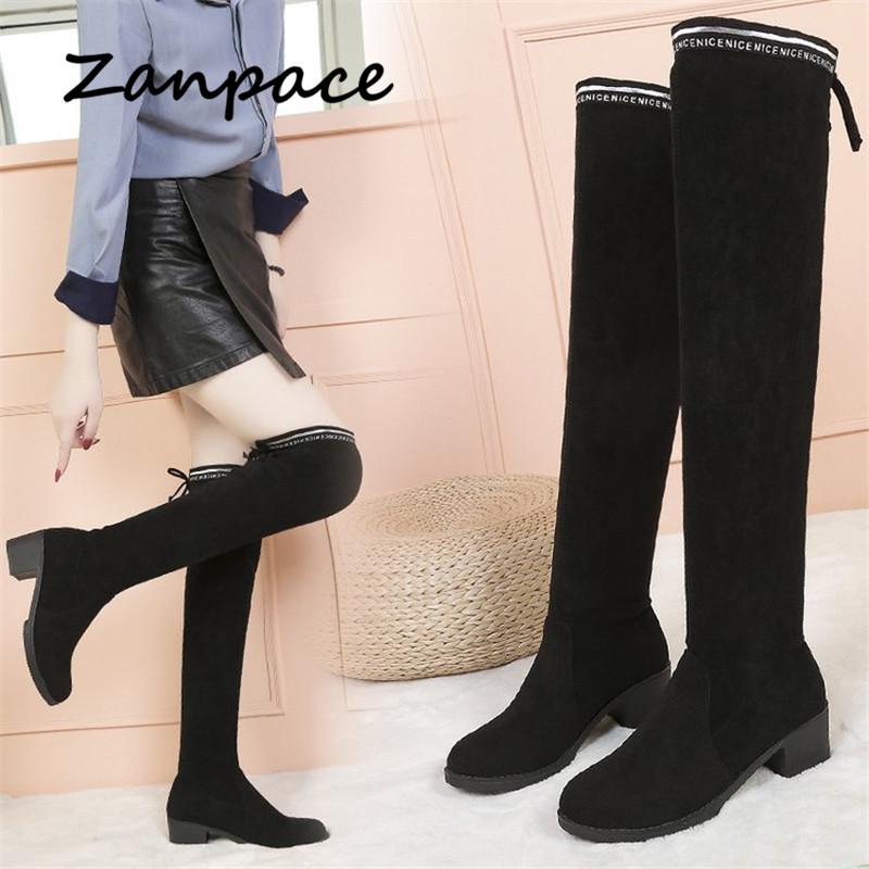 2019 Flock Thigh High Boots High Heels High Heels с бархатной подошвой, женские зимние повседневные сапоги выше колена на эластичной подошве