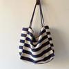 Blue Striped Canvas Tote Bag Women Harajuku Aesthetic Large Capacity Casual Shoulder Bags Female Retro Shopping Bag New