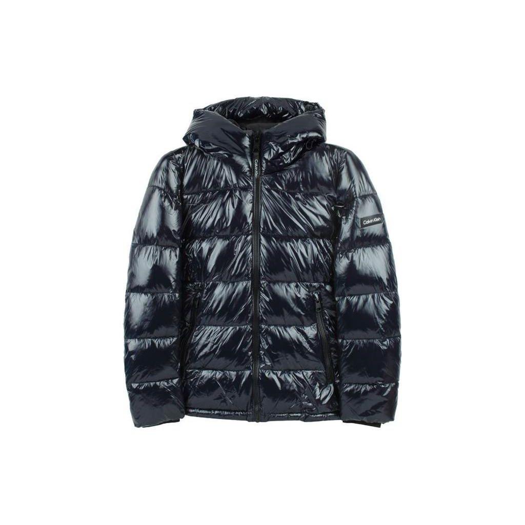Calvin Klein Solid Color Hooded Puffer Jacket Men Jackets Navy-Blue CM052418-TRUE-NAVY