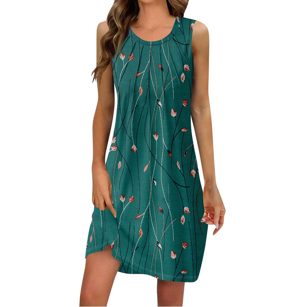 Женские летние повседневные платья без рукавов с принтом и U-образным вырезом