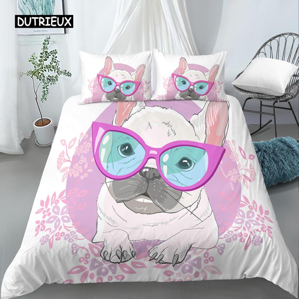 Мультяшный мопс King Queen Double Full Duvet Cover Lovely Ping Pet Animal Bed Set Cover Yellow Polyester Bed Cover